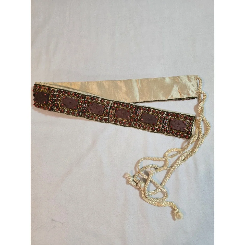 Boho‎ handmade Beaded Wood Square Accent Wide Waist Belt Tie Sash Women